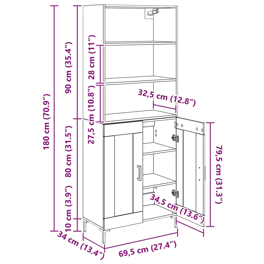 Haut Armoire Chêne noir 69,5 x 34 x 180 cm Bois d'ingénierie - 14