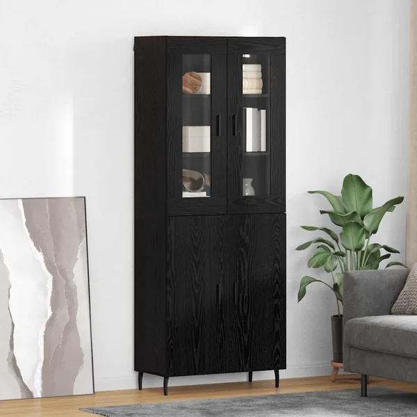 Haut Armoire 2 pcs Chêne noir Bois d'ingénierie