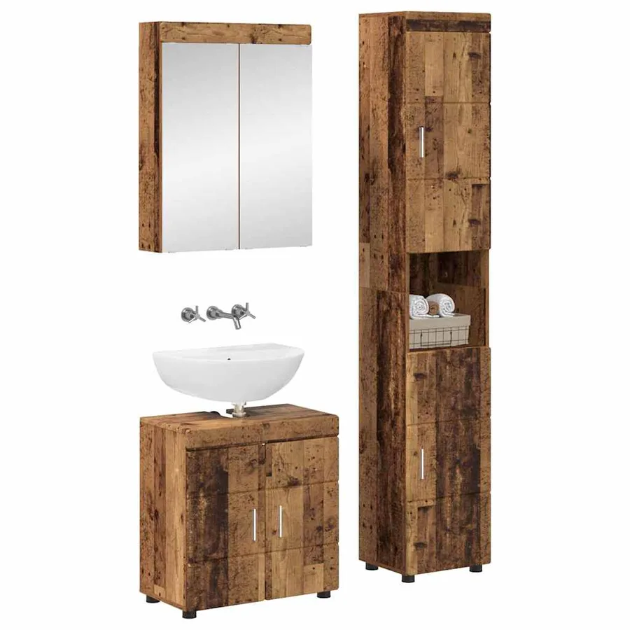 Ensemble de mobilier de salle de bain TULUM 3 pcs Bois ancien - 2