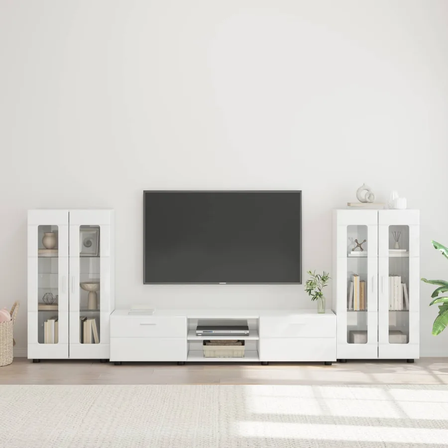 Ensemble meuble TV avec tiroir FLORIN 3 pcs Blanc brillant