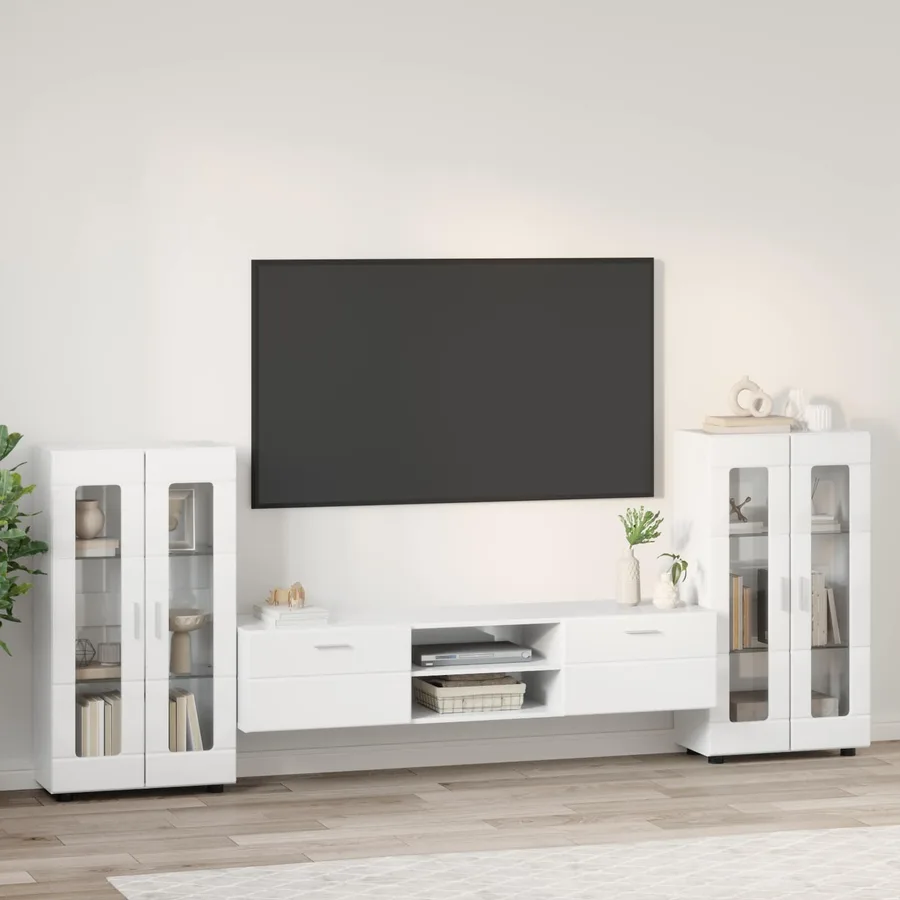 Ensemble meuble TV avec tiroir FLORIN 3 pcs Blanc brillant - 4