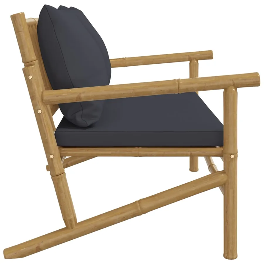 Banc de jardin avec coussins gris foncé bambou - 4