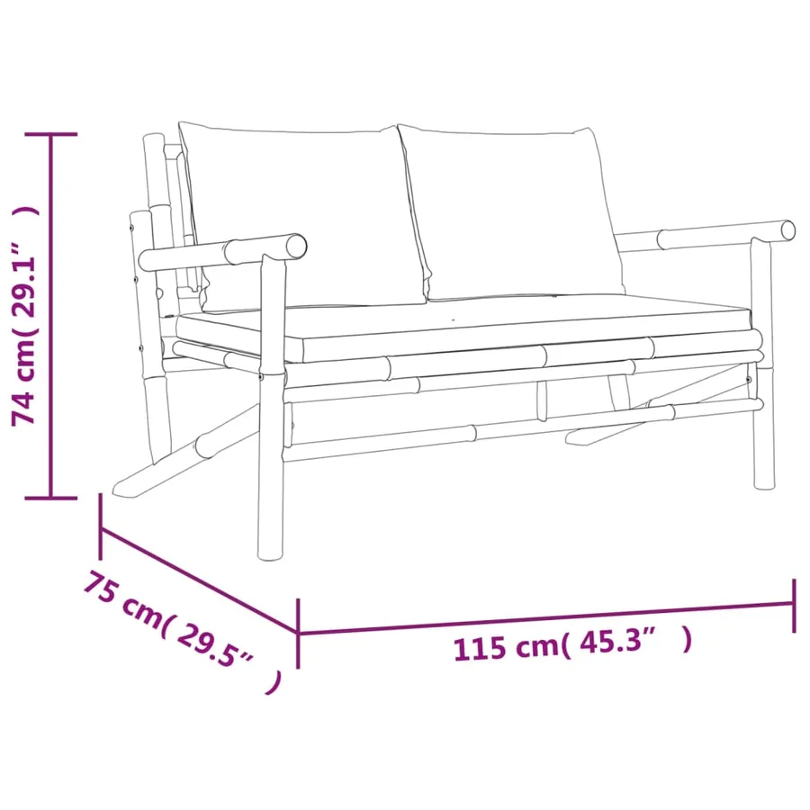 Banc de jardin avec coussins gris foncé bambou - 6