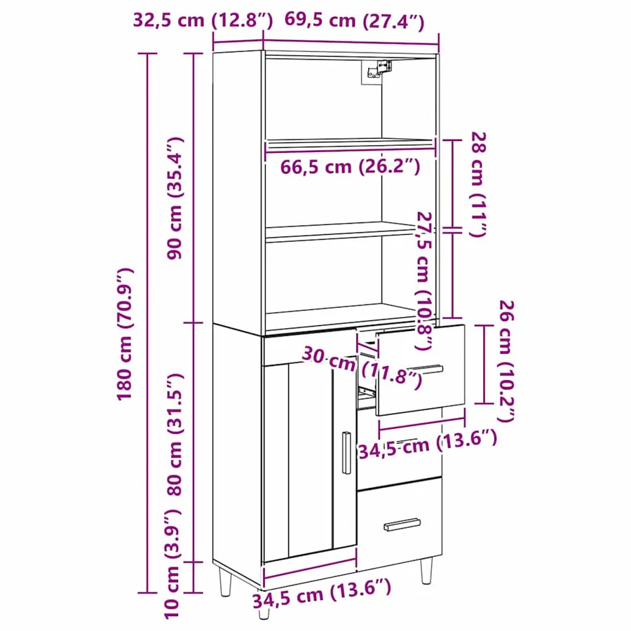Haut Armoire Chêne noir 69,5 x 32,5 x 180 cm Bois d'ingénierie - 15