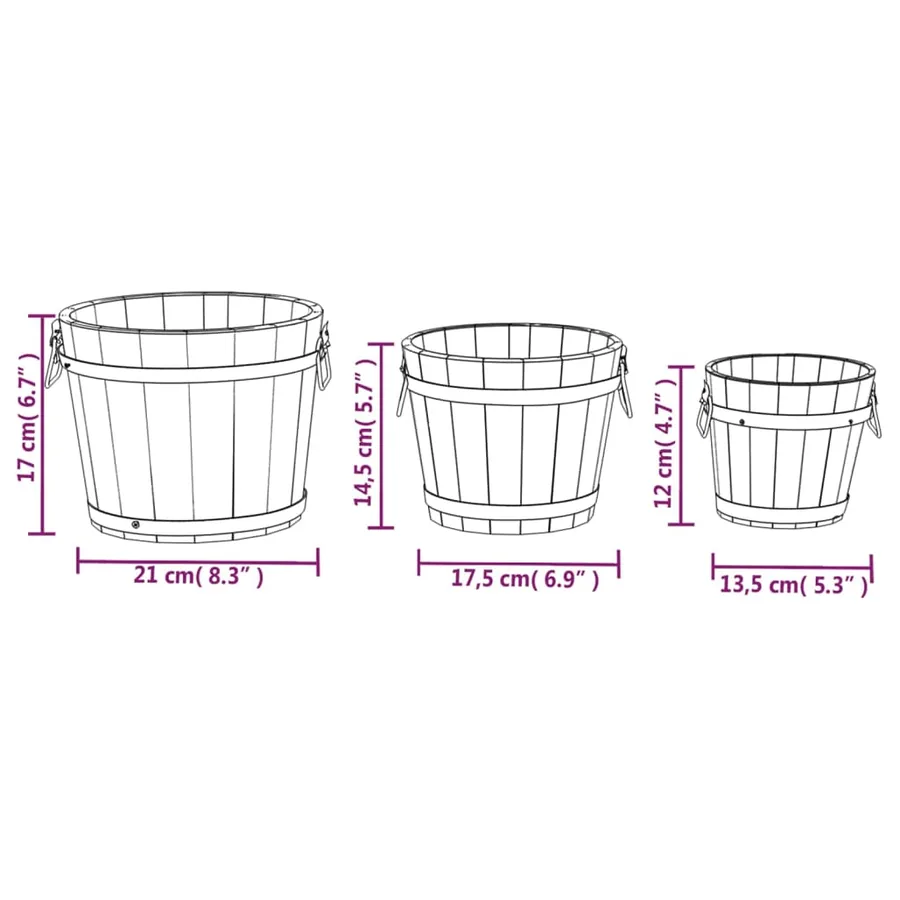 Ensemble de jardinière godet 3 pcs bois massif de sapin - 6