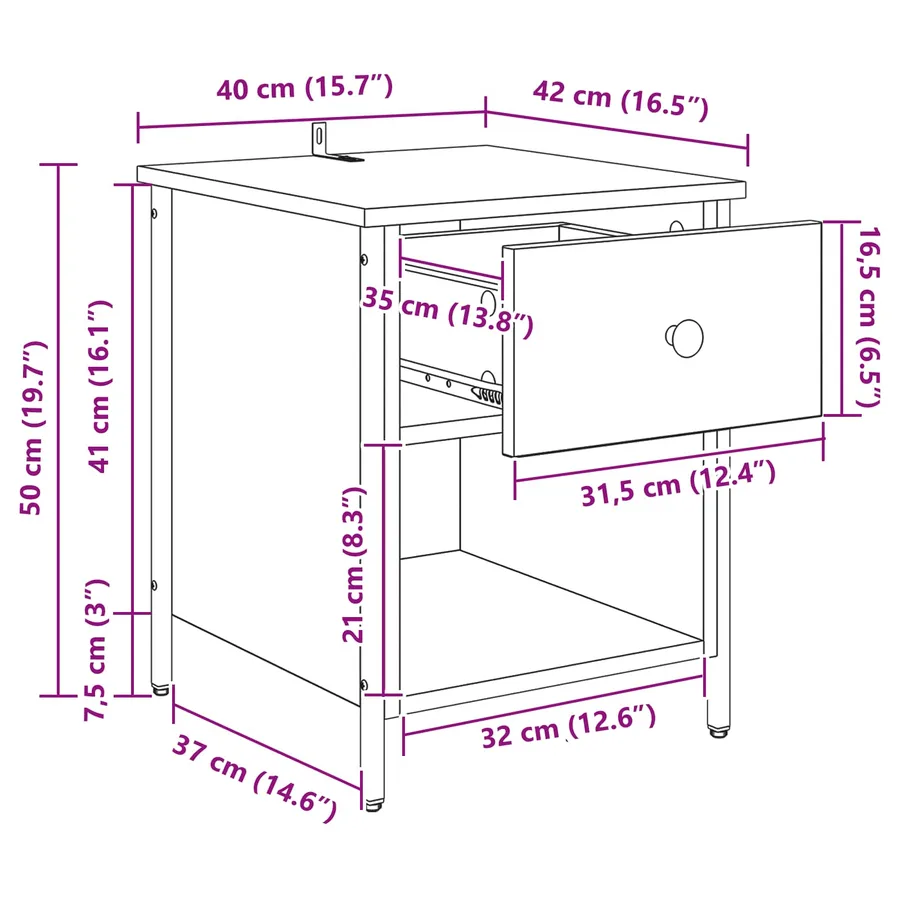Cabinet de chevet avec tiroir 2 pcs Chêne noir 40 x 42 x 50 cm - 15