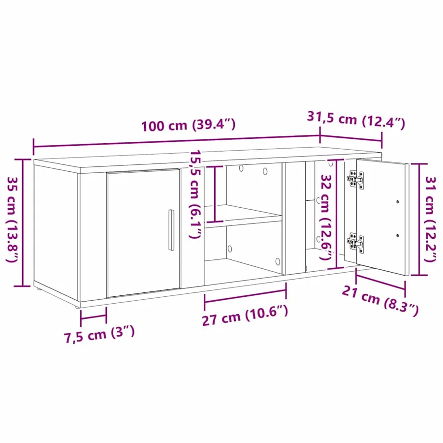 Meuble TV Bois Ancien 100 x 31,5 x 35 cm Bois d'ingénierie - 11