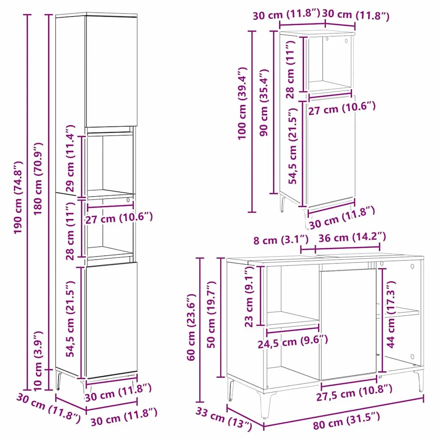 Ensemble de mobilier de salle de bain 3 pc Chêne artisanal - 12