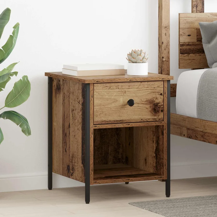 Cabinet de chevet avec tiroir 2 pcs Bois ancien 40 x 42 x 50 cm