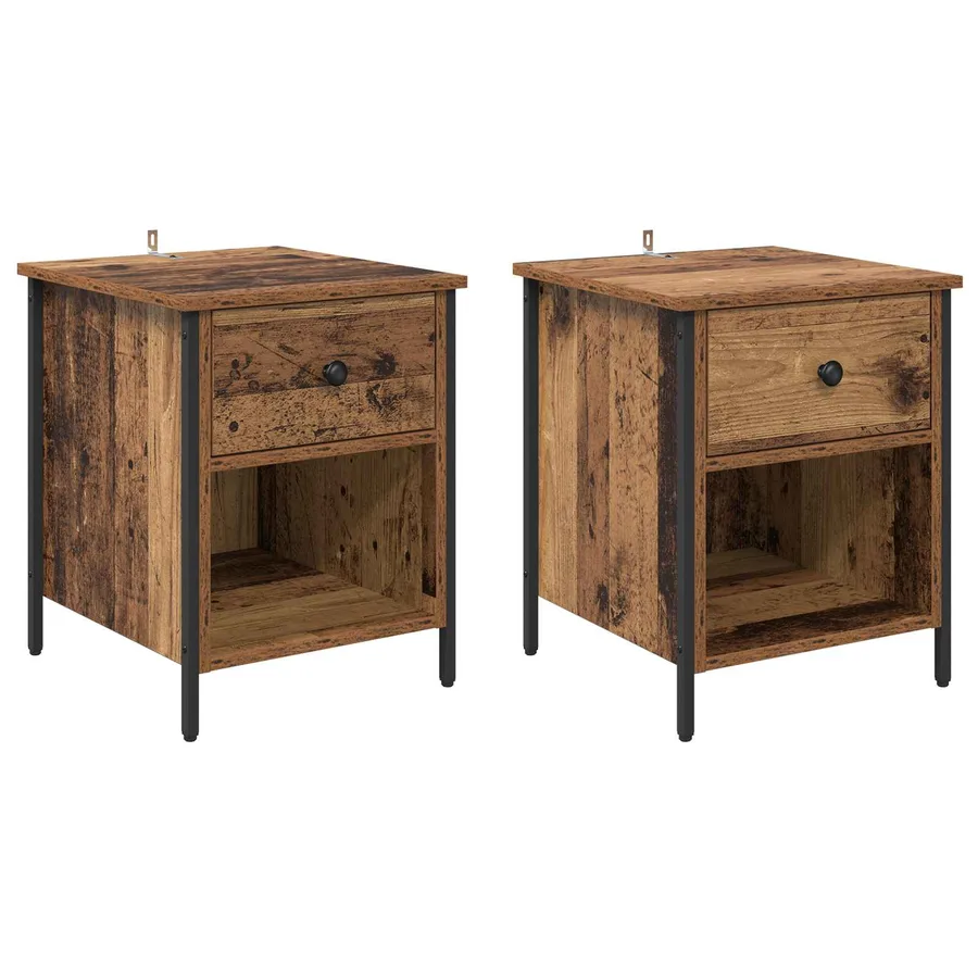 Cabinet de chevet avec tiroir 2 pcs Bois ancien 40 x 42 x 50 cm - 2