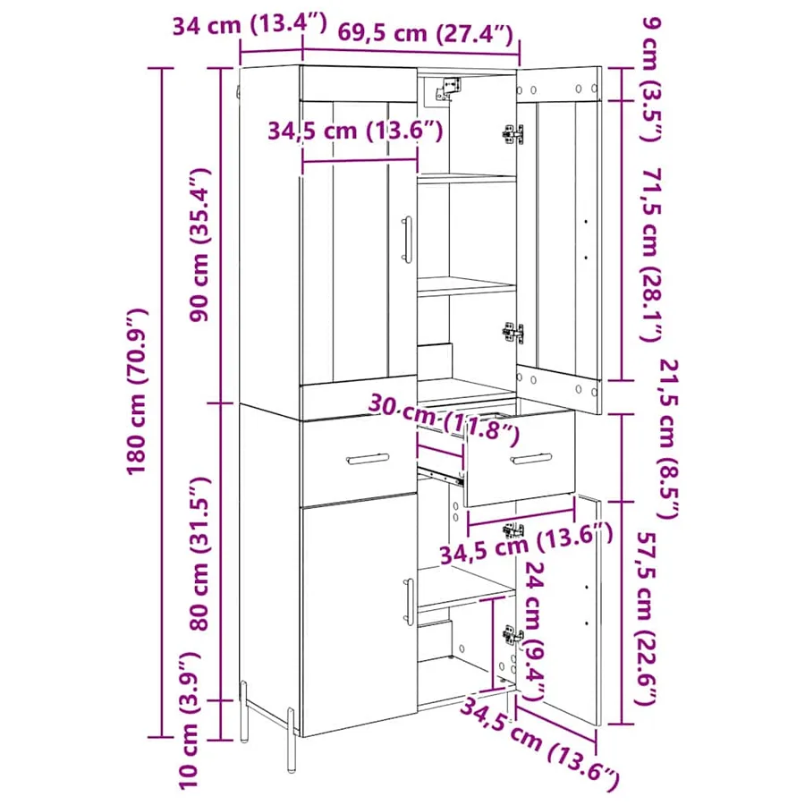 Haut Armoire 2 pcs Chêne artisanal 69,5 x 34 x 180 cm - 15