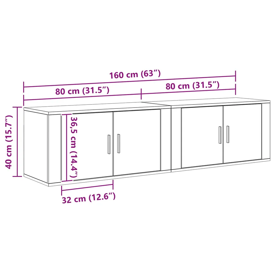 Ensemble de meuble TV mural 2 pcs Chêne noir 80 x 34,5 x 40 cm - 8
