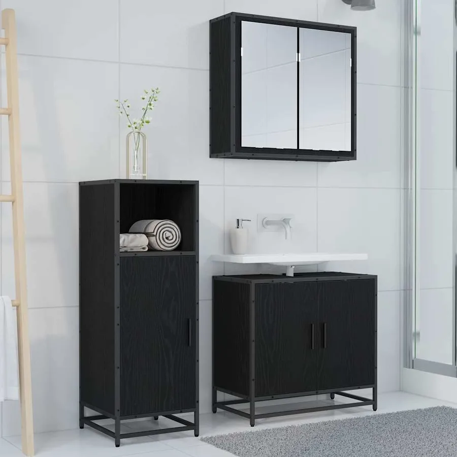 Ensemble de mobilier de salle de bain avec étagère Chêne noir - 4