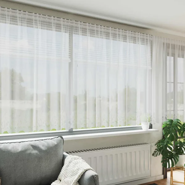 Rideau en Dentelle Floral Blanc 140 x 600 cm Polyester