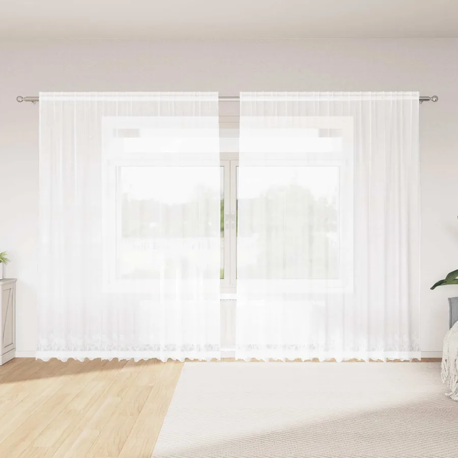 Rideau en Dentelle Floral Blanc 200 x 300 cm Polyester