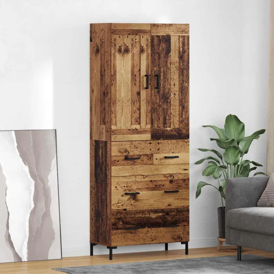 Haut Armoire avec tiroir 2 pcs Bois Ancien Bois d'ingénierie