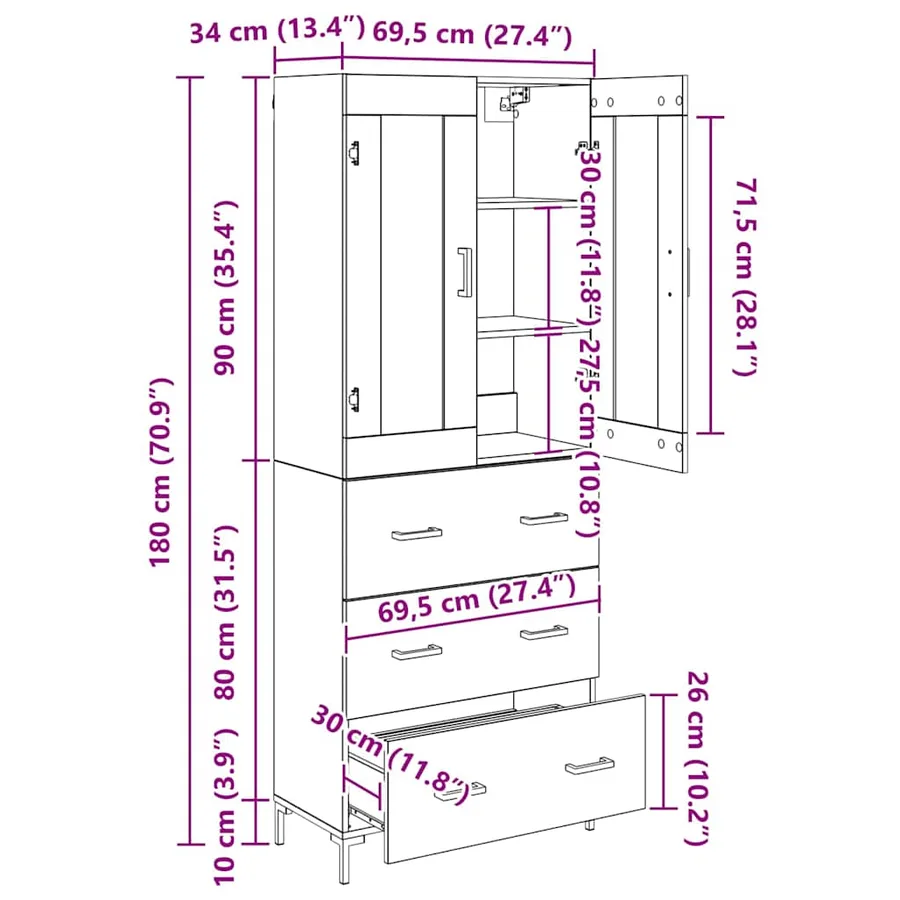 Haut Armoire avec tiroir 2 pcs Bois Ancien Bois d'ingénierie - 14