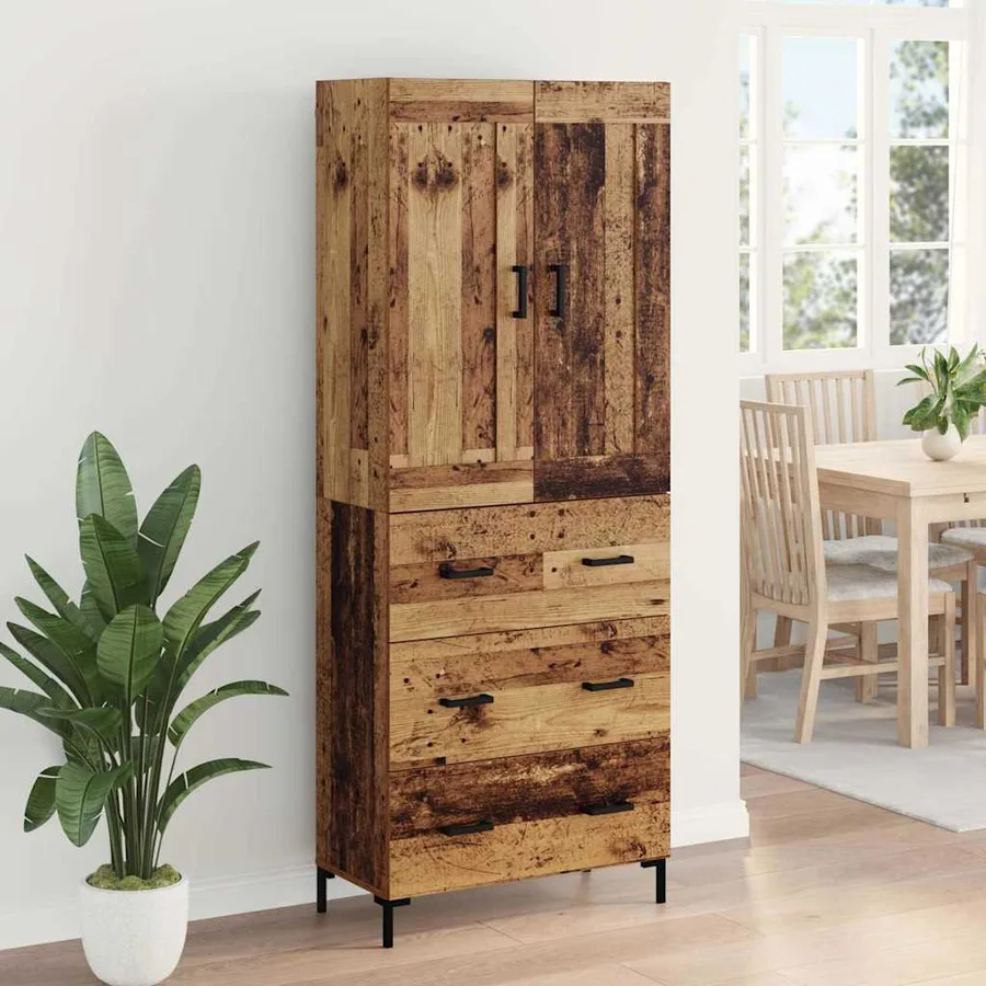 Haut Armoire avec tiroir 2 pcs Bois Ancien Bois d'ingénierie - 4