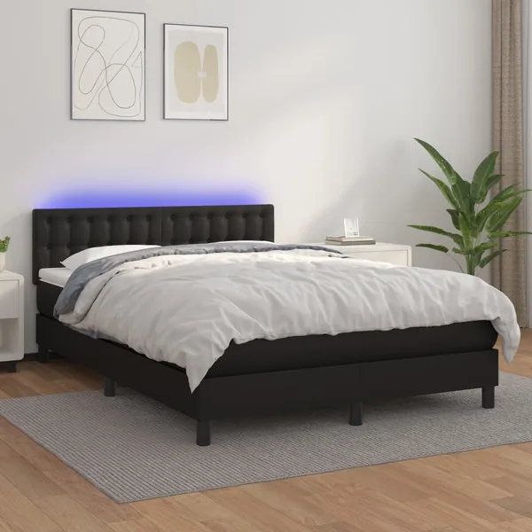 Sommier à lattes de lit avec matelas et LED Noir 140x190cm