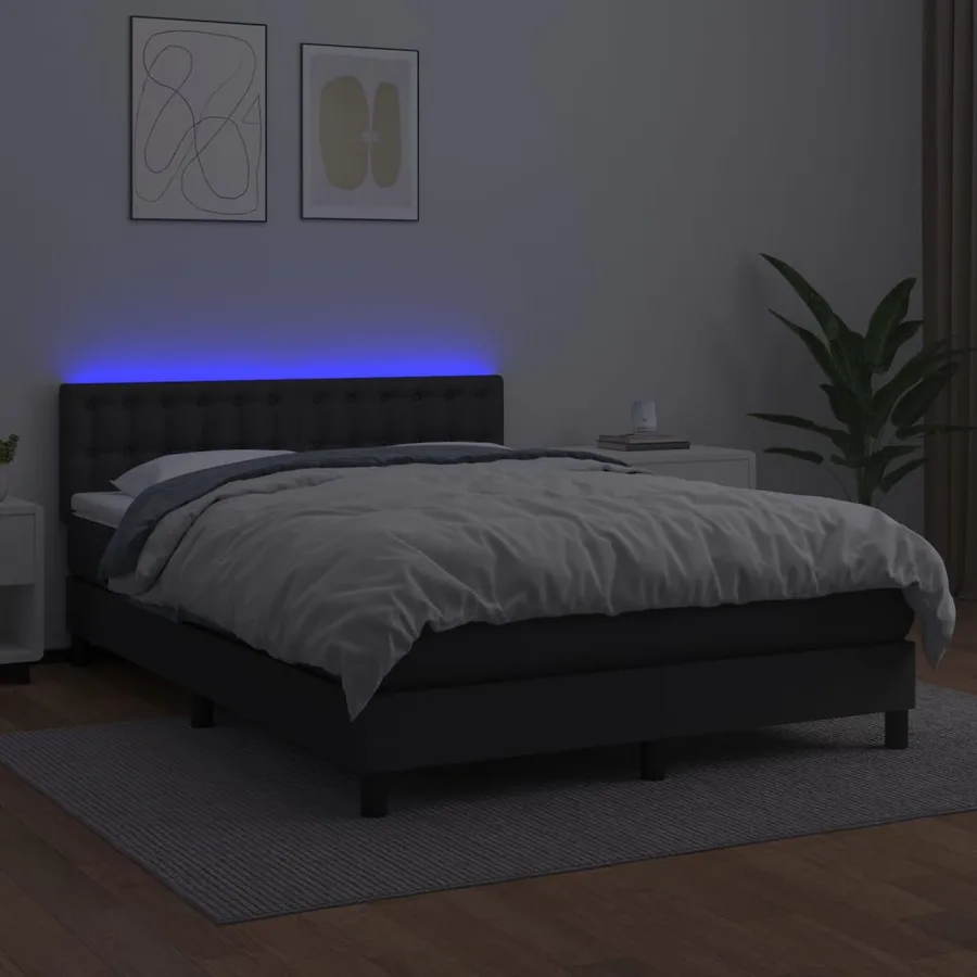 Sommier à lattes de lit avec matelas et LED Noir 140x190cm - 4