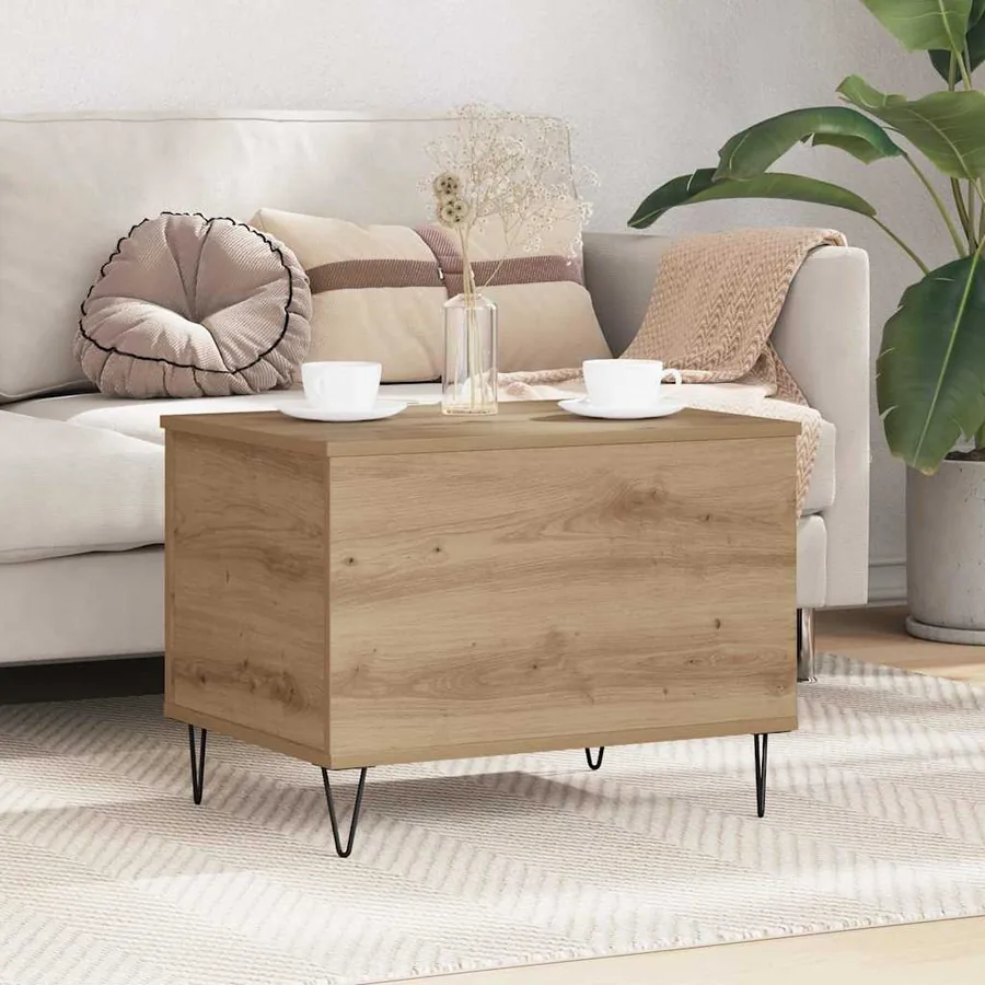 Table basse Chêne artisanal 60 x 44,5 x 45 cm Bois d'ingénierie