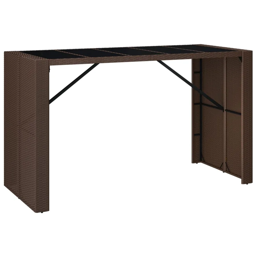 Table de bar et dessus en verre marron 185x80x110 cm poly rotin - 2
