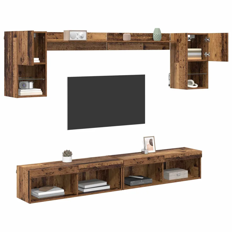 Unités murales TV avec LED 6 pcs Bois ancien Bois d'ingénierie - 3