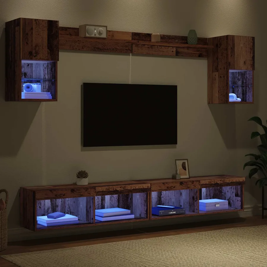 Unités murales TV avec LED 6 pcs Bois ancien Bois d'ingénierie - 5