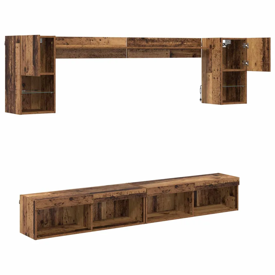 Unités murales TV avec LED 6 pcs Bois ancien Bois d'ingénierie - 9