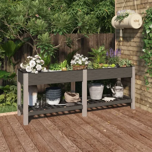 Lit surélevé de jardin avec étagère Gris 200x50x75 cm WPC