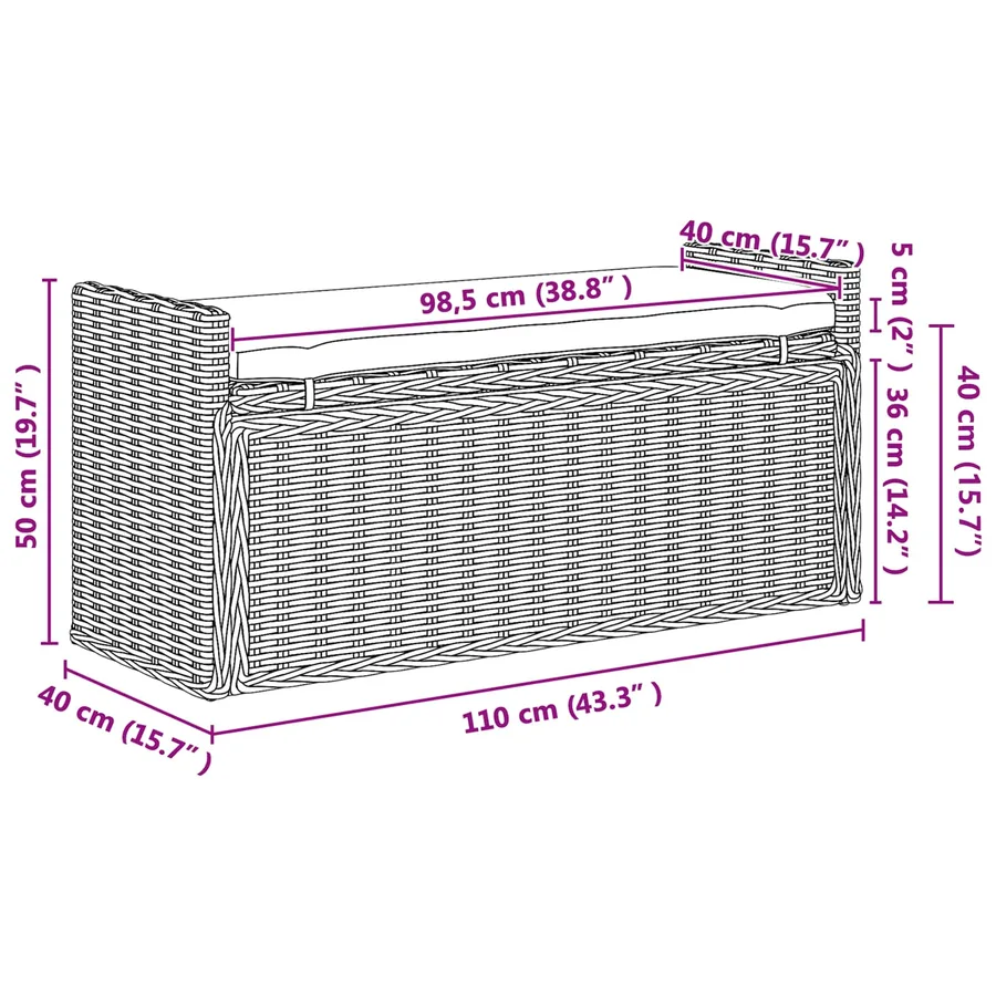 Banc de rangement Blanchiment 110 x 40 x 50 cm Rotin - 12