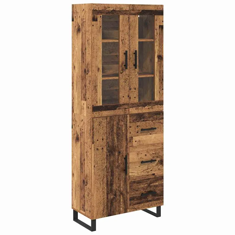 Haut Armoire 2 pcs Bois Ancien Bois Aggloméré et Verre - 2