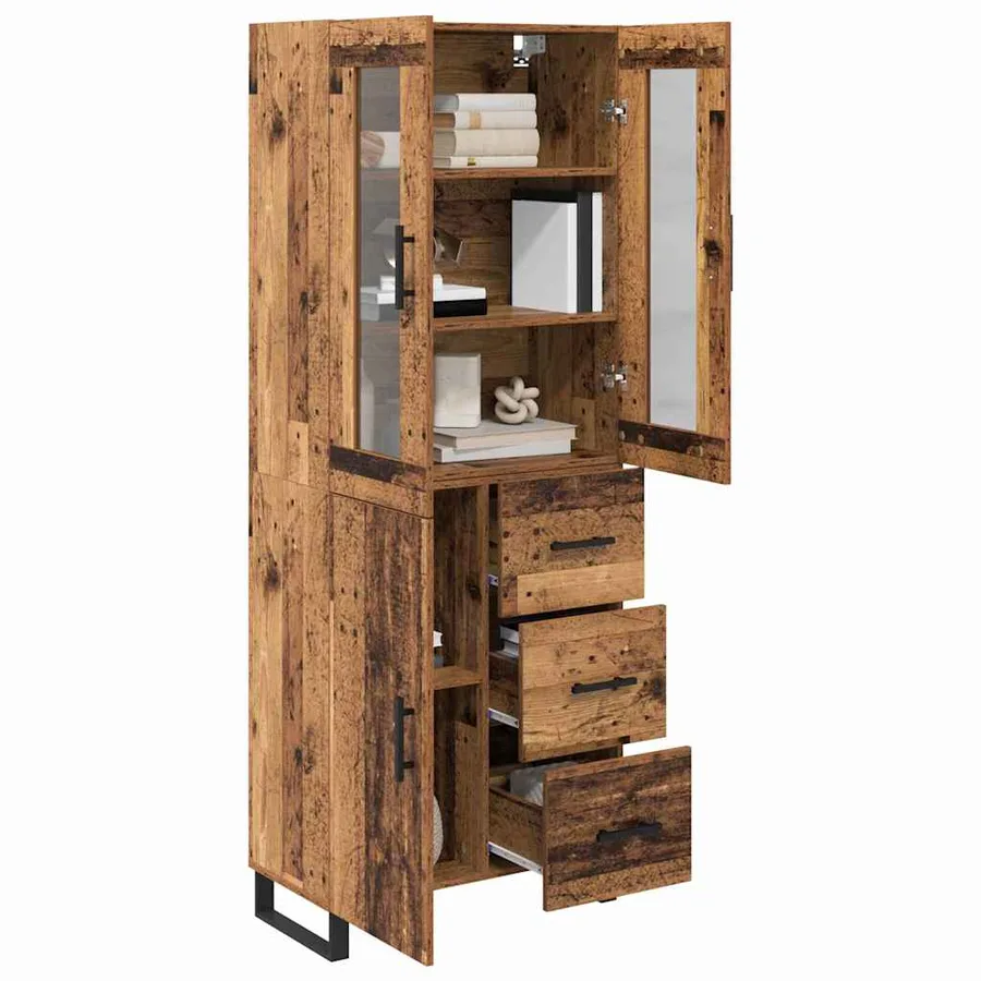 Haut Armoire 2 pcs Bois Ancien Bois Aggloméré et Verre - 3