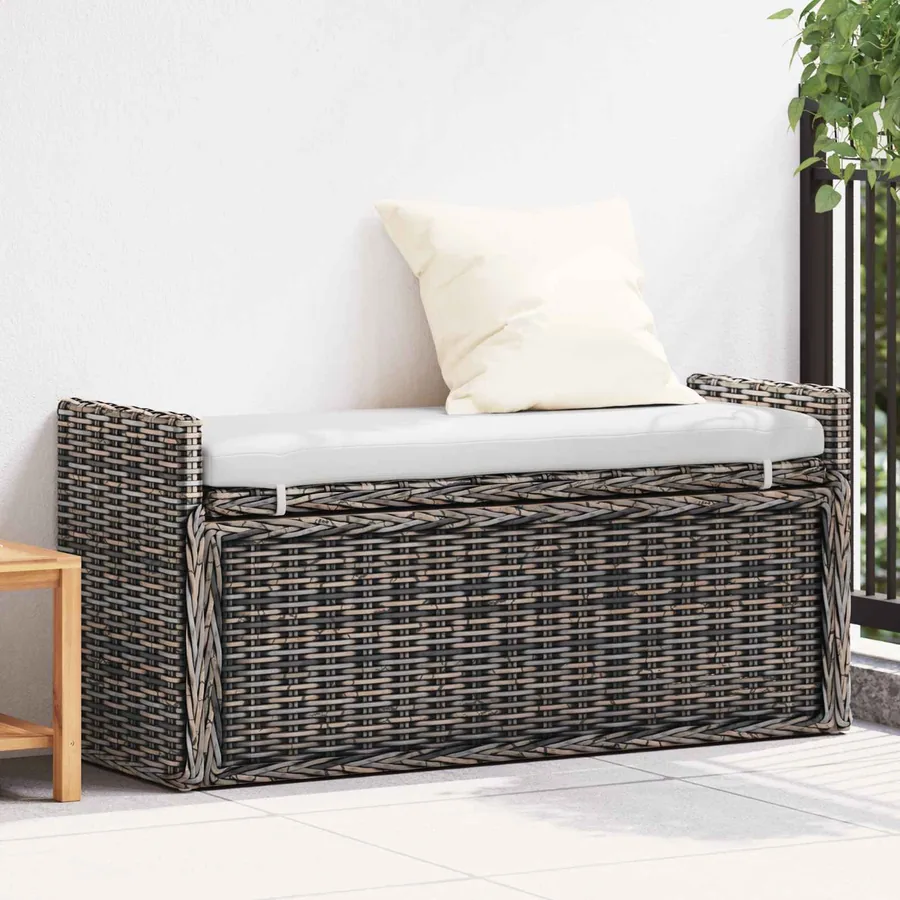 Banc de rangement Noir Blanchi 110 x 40 x 50 cm Rotin