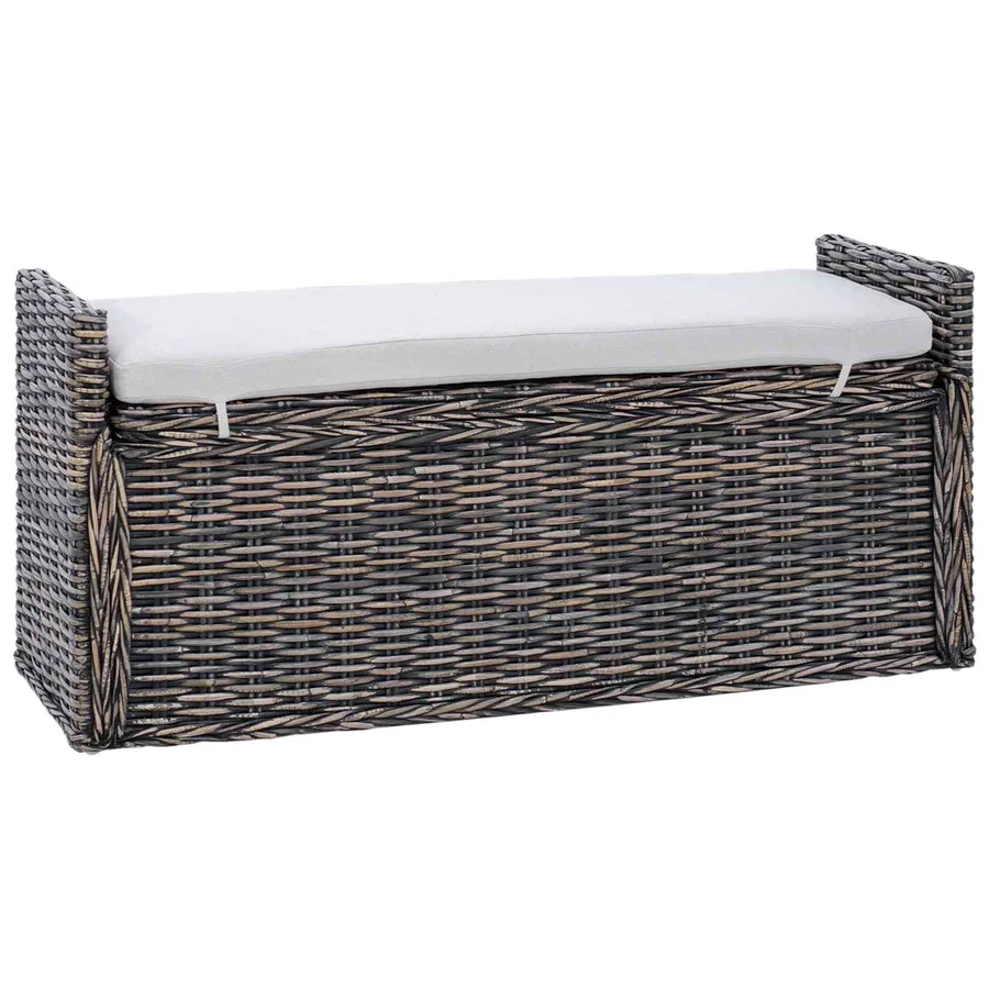 Banc de rangement Noir Blanchi 110 x 40 x 50 cm Rotin - 2