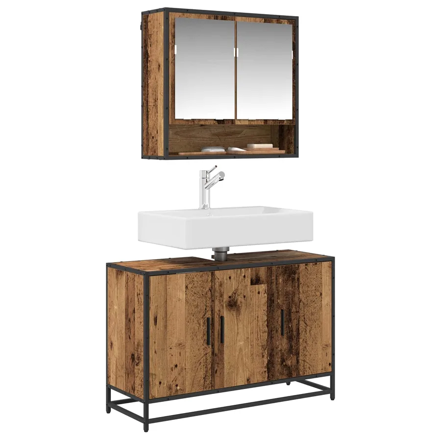 Cabinet de salle de bain avec porte Bois Ancien 90 x 33 x 60 cm - 3