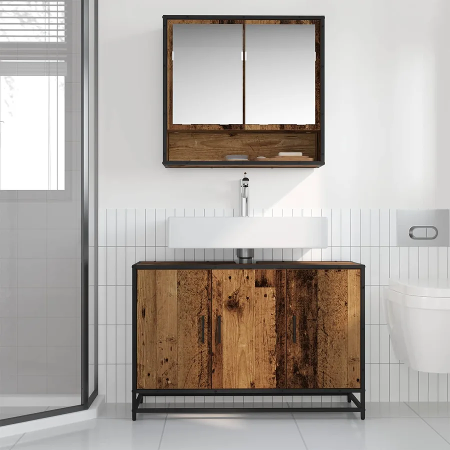 Cabinet de salle de bain avec porte Bois Ancien 90 x 33 x 60 cm - 4