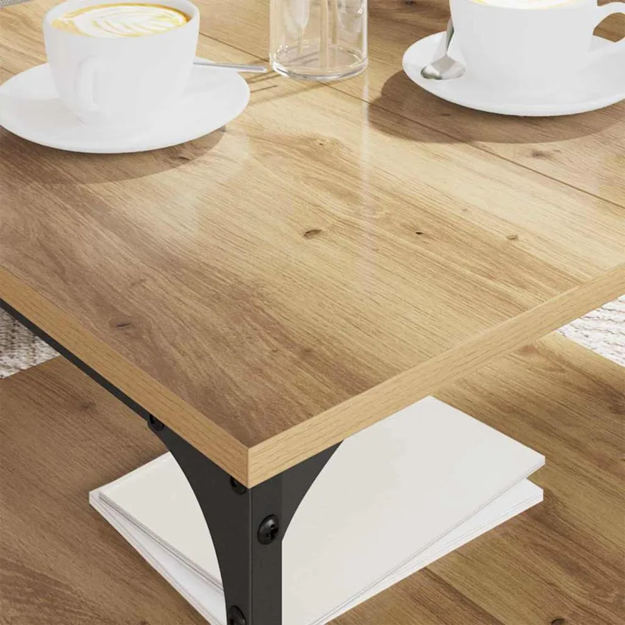 Table basse Chêne artisanal 55 x 55 x 40 cm Bois d'ingénierie - 4