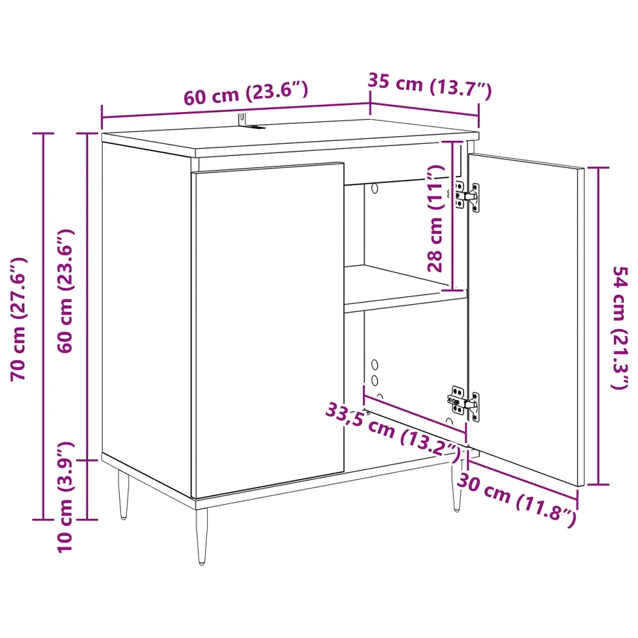 Buffet Chêne noir 60 x 35 x 70 cm Bois d'ingénierie - 13