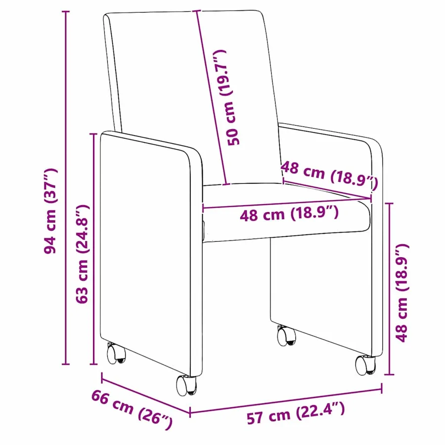 Chaises de Salle à Manger avec Roues 2 pcs Gris 57 x 66 x 94 cm - 11