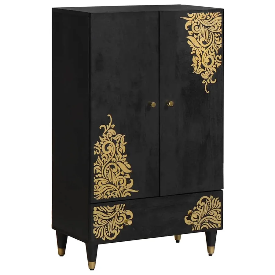 Haut Armoire Noir 60 x 33 x 100 cm Bois de mangue massif