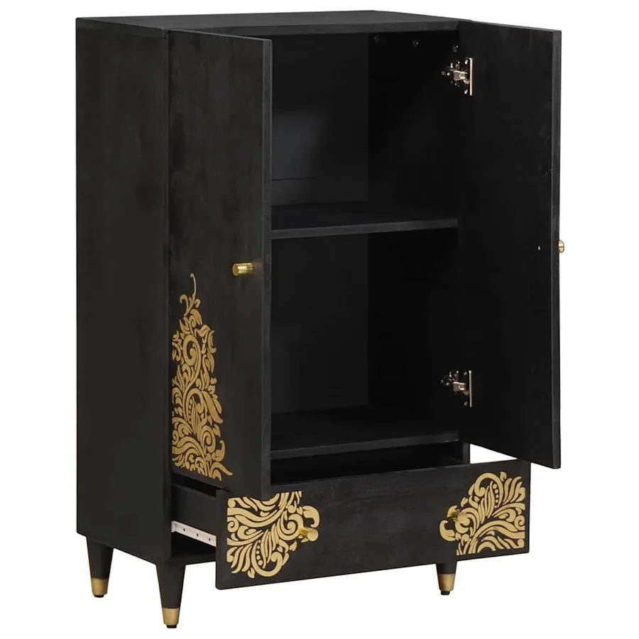 Haut Armoire Noir 60 x 33 x 100 cm Bois de mangue massif - 2