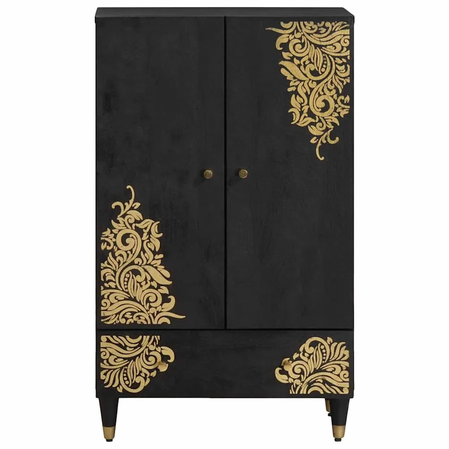 Haut Armoire Noir 60 x 33 x 100 cm Bois de mangue massif - 3