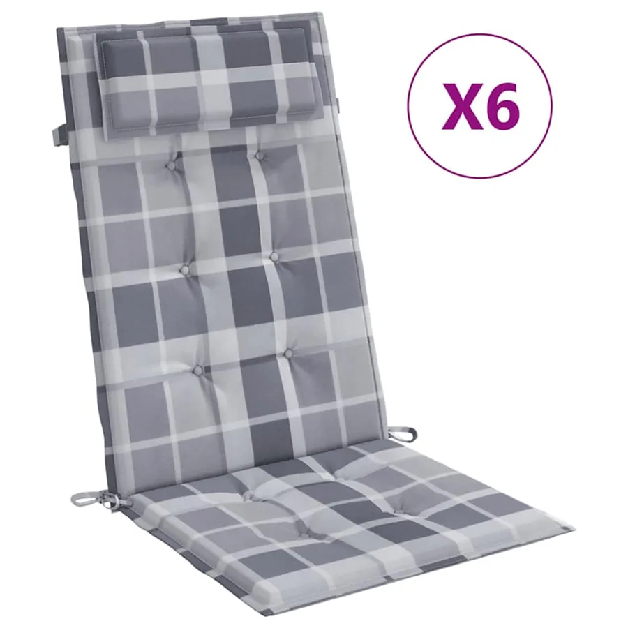 Coussins de chaise à dossier haut lot de 6 carreaux gris - 2