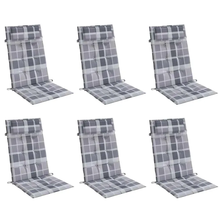 Coussins de chaise à dossier haut lot de 6 carreaux gris - 3
