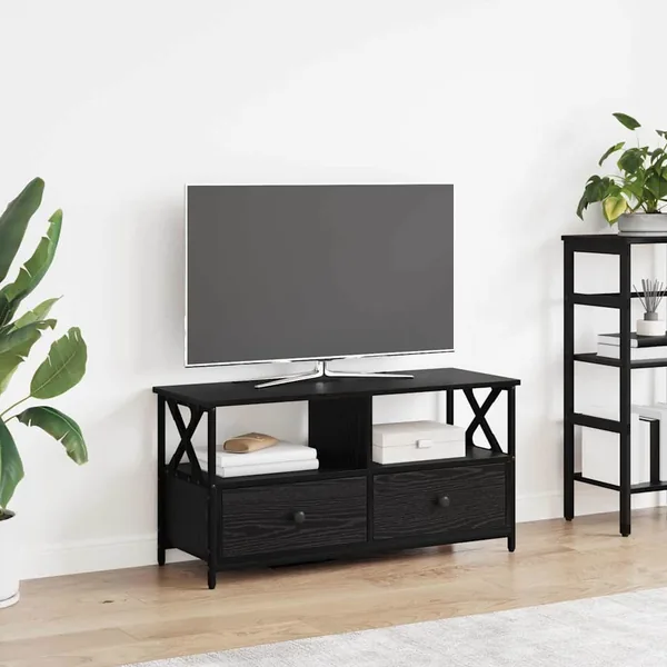 Meuble TV Chêne noir 90 x 33 x 45 cm Bois d'ingénierie et acier