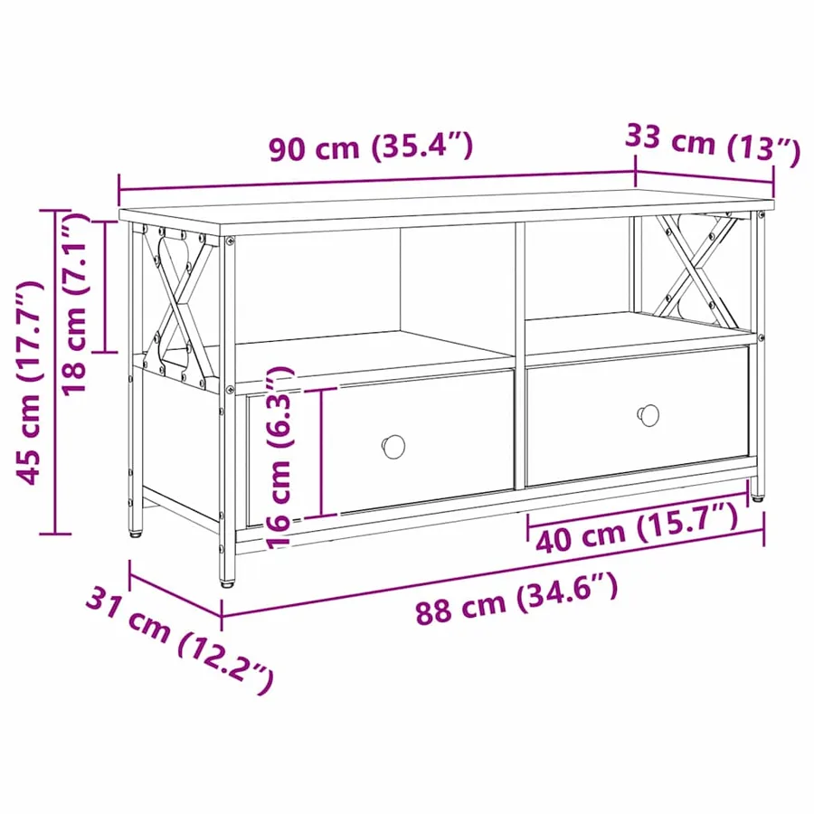 Meuble TV Chêne noir 90 x 33 x 45 cm Bois d'ingénierie et acier - 11