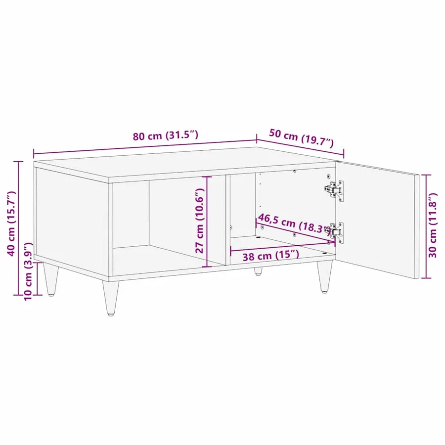 Table basse Noir 80 x 50 x 40 cm Bois de mangue massif - 12