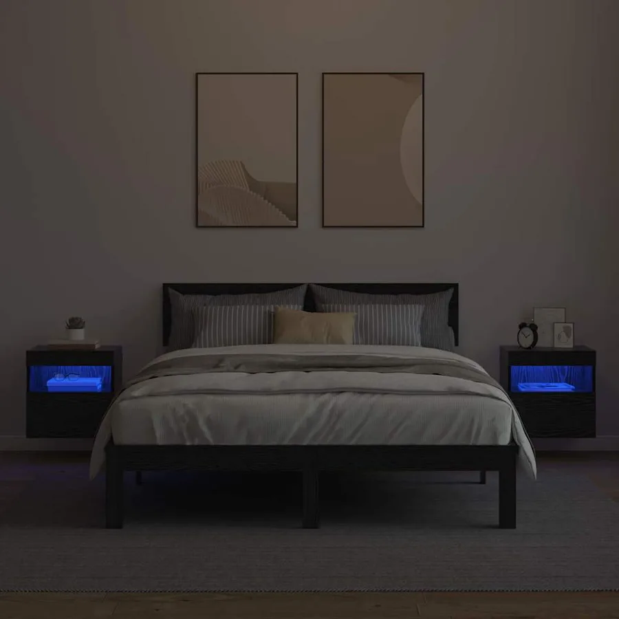 Meubles TV muraux avec LED 2 pcs Chêne noir 40 x 30 x 40 cm - 6