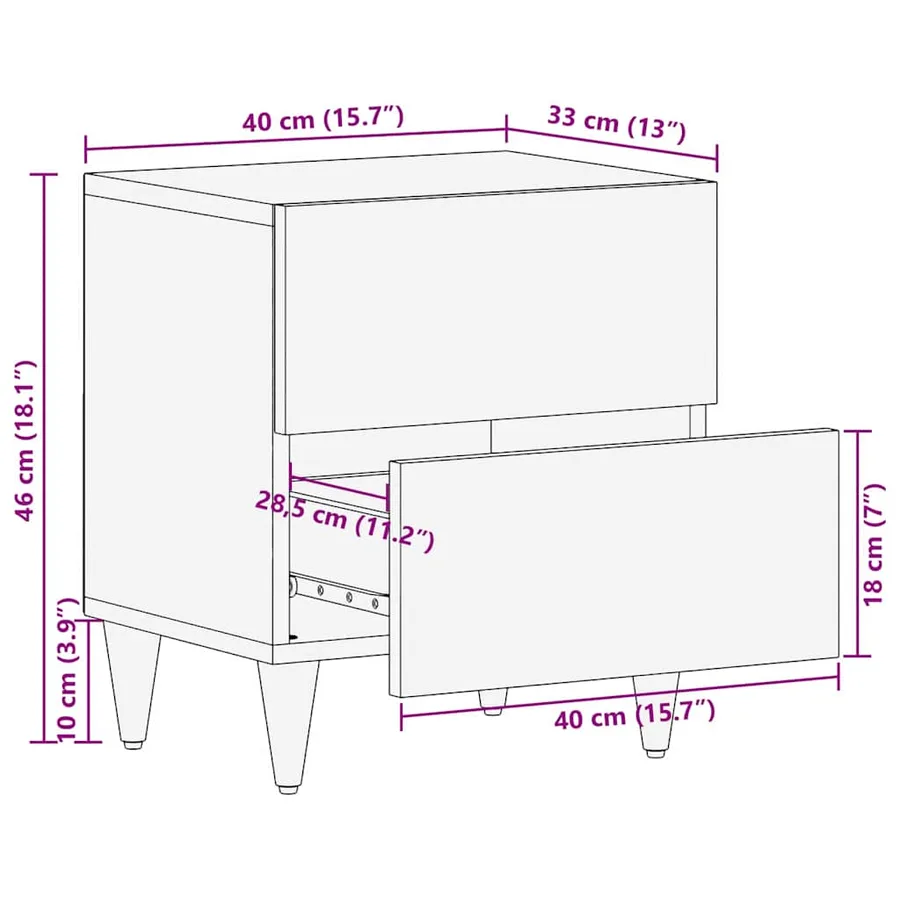 Cabinet de chevet Noir 40 x 33 x 46 cm Bois de mangue massif - 11